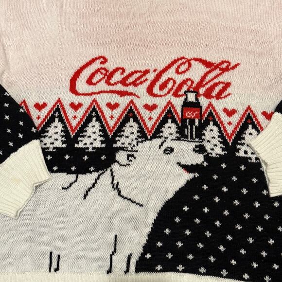 Coca Cola Polar Bear Holiday Sweater Women 3X Black Red White Christmas Knit - Picture 3 of 7